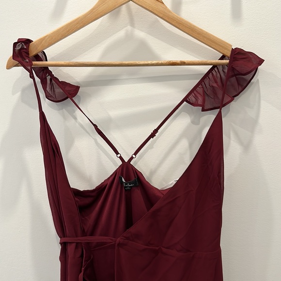 Burgundy High-Low Wrap Dress - Picture 6 of 6